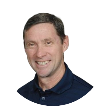 Headshot photo of a man in a navy blue polo shirt