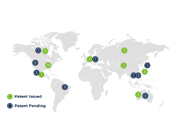 Map containing issued and pending patents