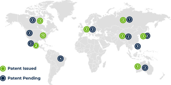 Map containing issued and pending patents