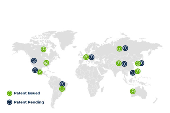 Map containing issued and pending patents